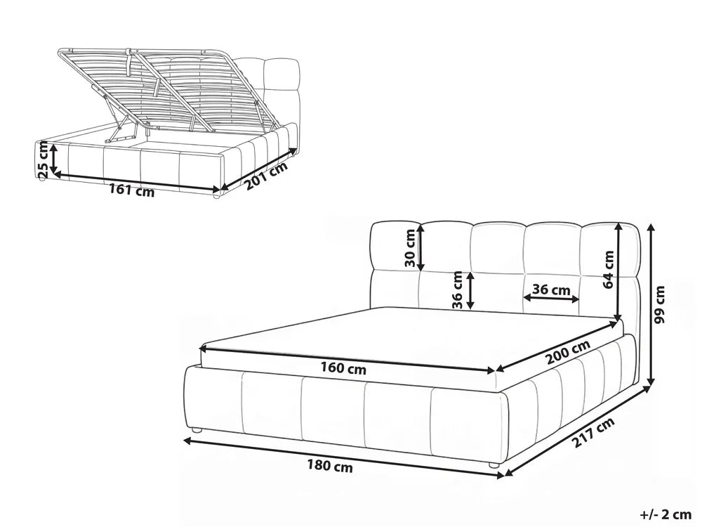 Ottoman Bed Fabric 160 x 200 cm (EU King Size) Light Beige Berus