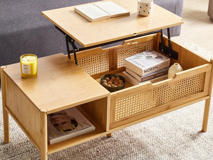 Coffee Table Bamboo Natural with Storage Lakyia