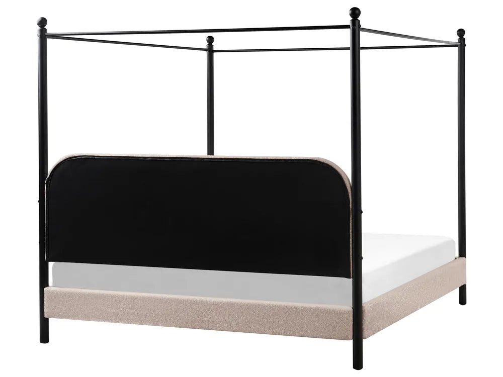 Four Poster Bed Boucle 180 x 200 cm (EU Super King) Taupe Brooklinn