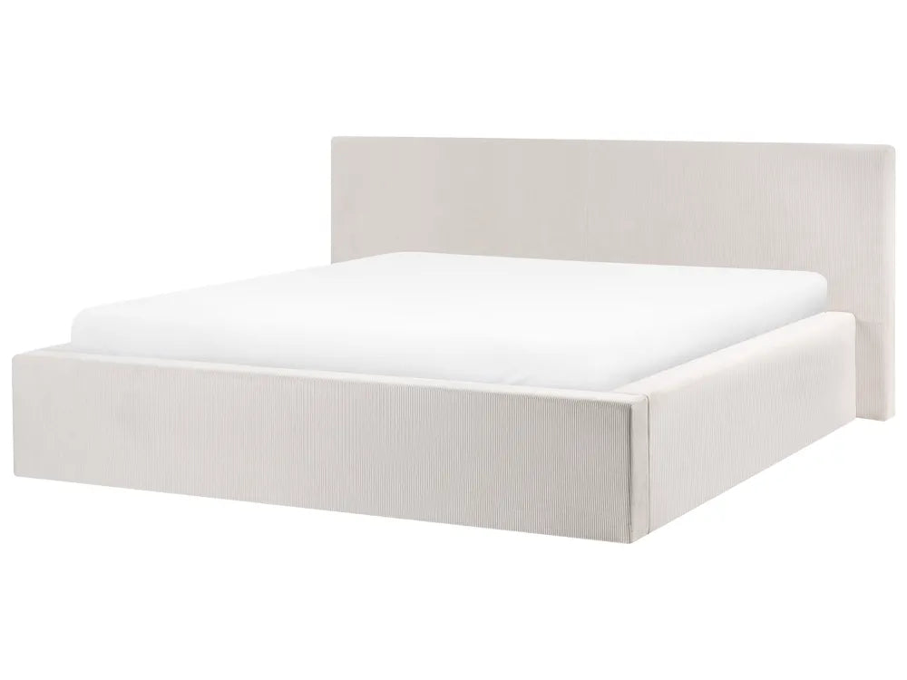 White bed frame with mattress on a white background