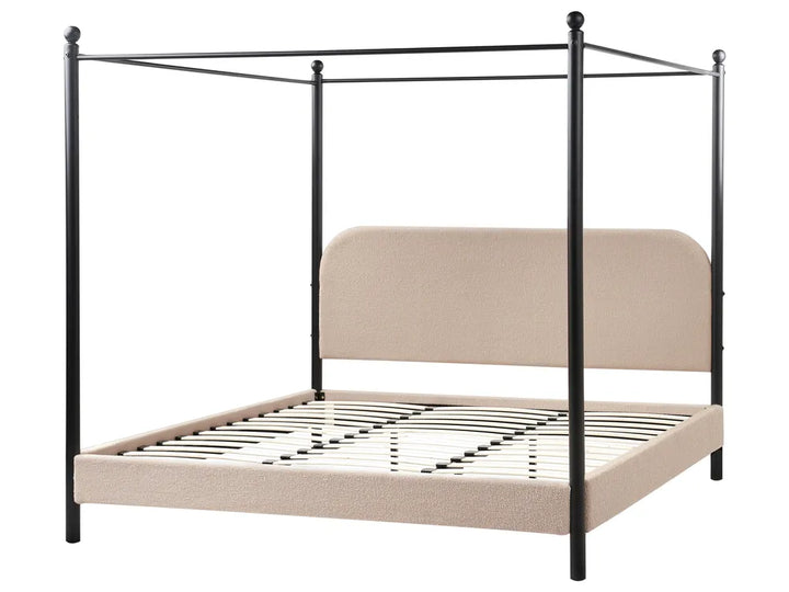 Four Poster Bed Boucle 180 x 200 cm (EU Super King) Taupe Brooklinn