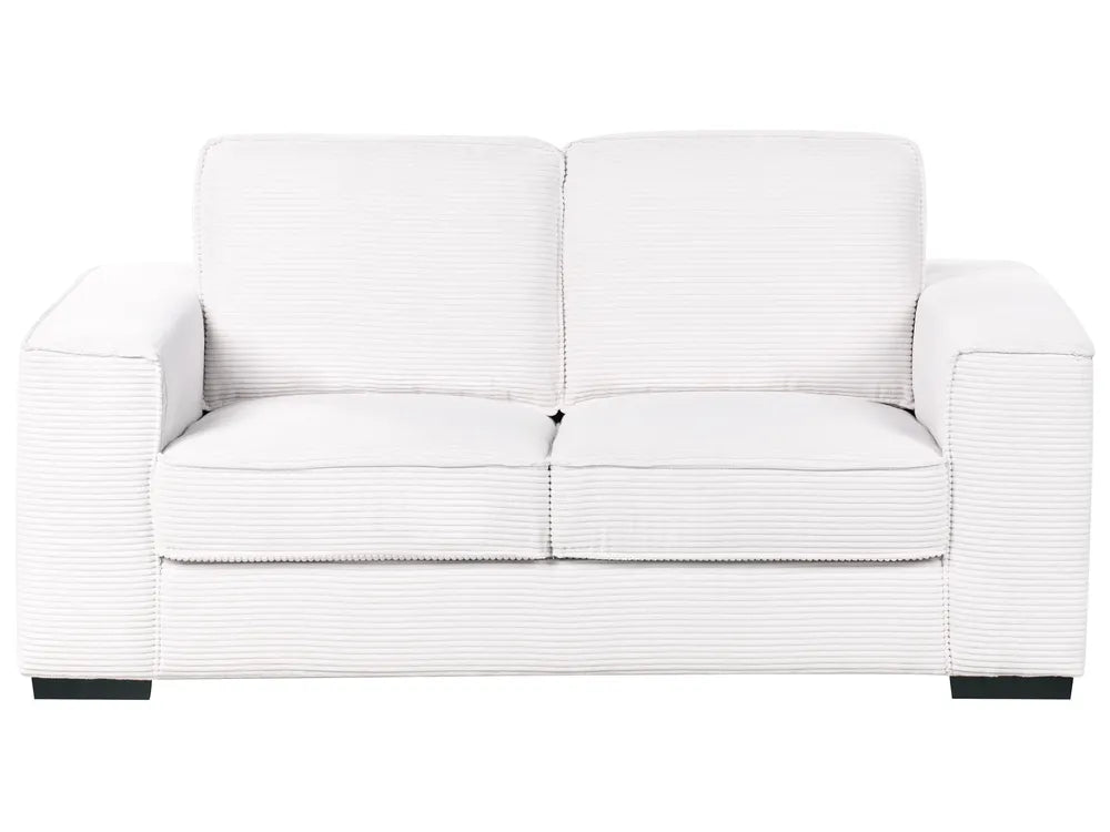 white corduroy 2 seater sofa with thick cushions