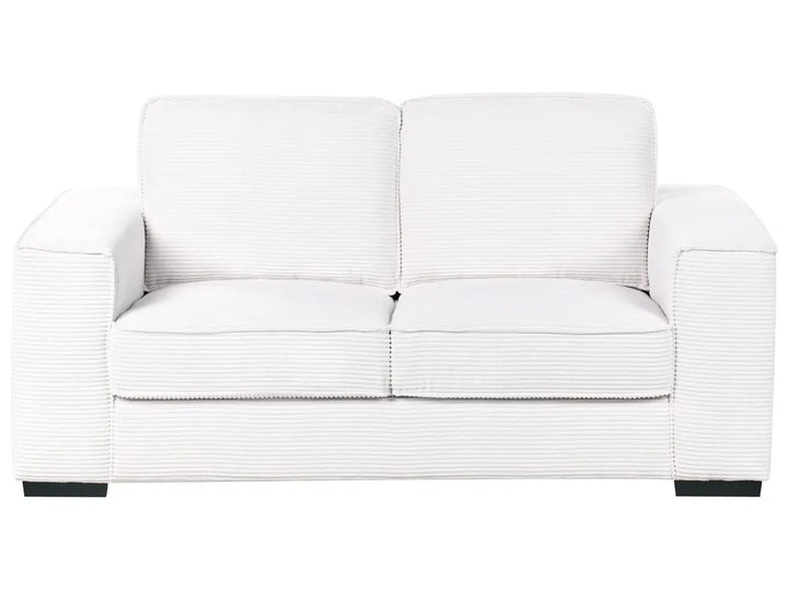 white corduroy 2 seater sofa with thick cushions
