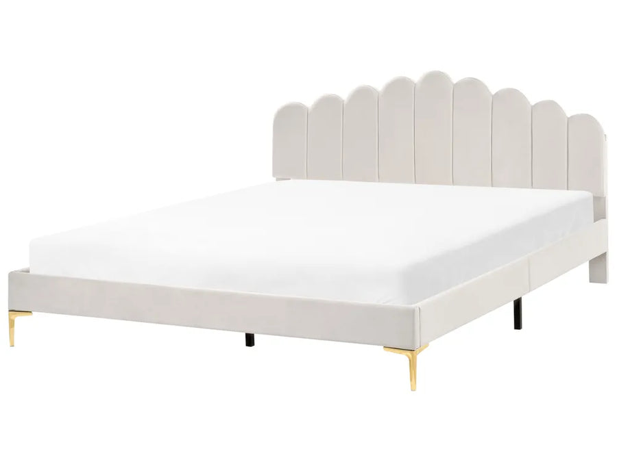 Off-white velvet super king bed 180x200 cm