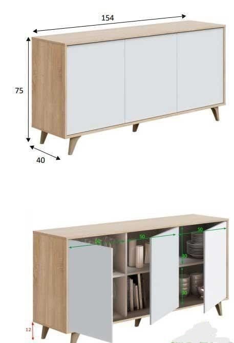 Furniture piece with dimensions on a white background