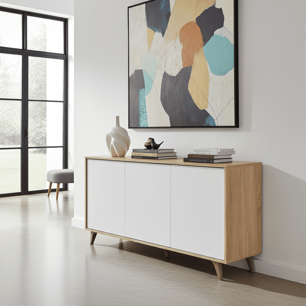 Modern white oak sideboard with 3 doors and internal shelving