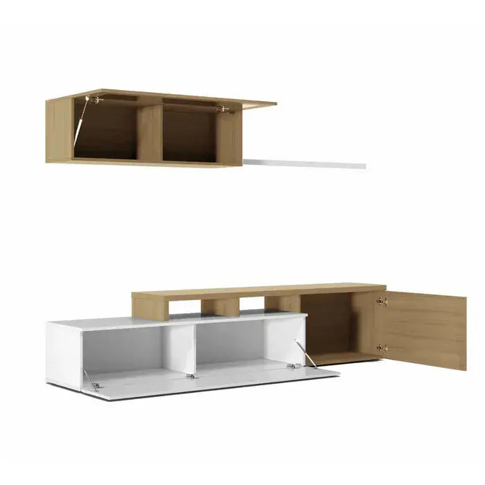 Kays White Gloss And Oak Effect Reversible L-Shaped TV Entertainment Wall Unit Cabinet