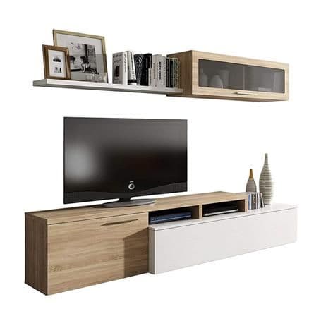 Kays White Gloss And Oak Effect Reversible L-Shaped TV Entertainment Wall Unit Cabinet