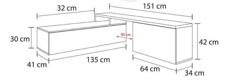 Kays White Gloss And Oak Effect Reversible L-Shaped TV Entertainment Wall Unit Cabinet