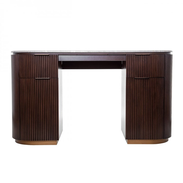 Wooden desk with a white background