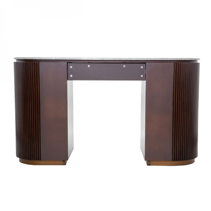 Modern desk with brown and silver design on a white background