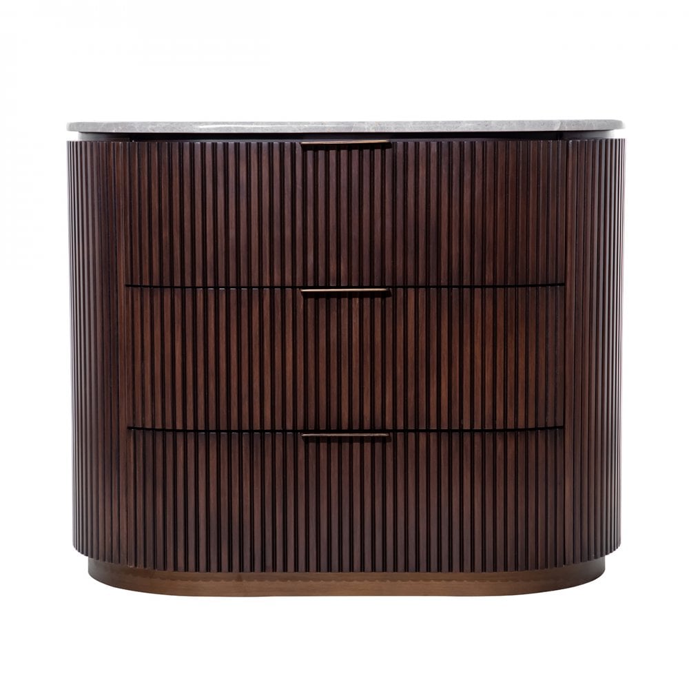 Wooden side table with a striped pattern on a white background