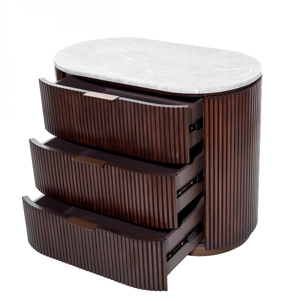 Wooden side table with marble top on a white background