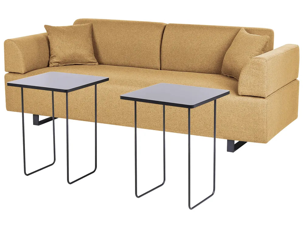 Sofa 3 Seater Fabric Mustard with Tables Quiniya