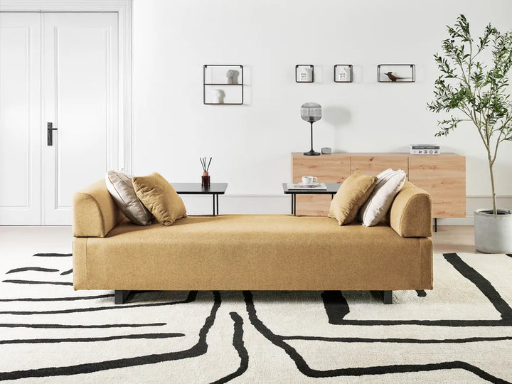 Sofa 3 Seater Fabric Mustard with Tables Quiniya