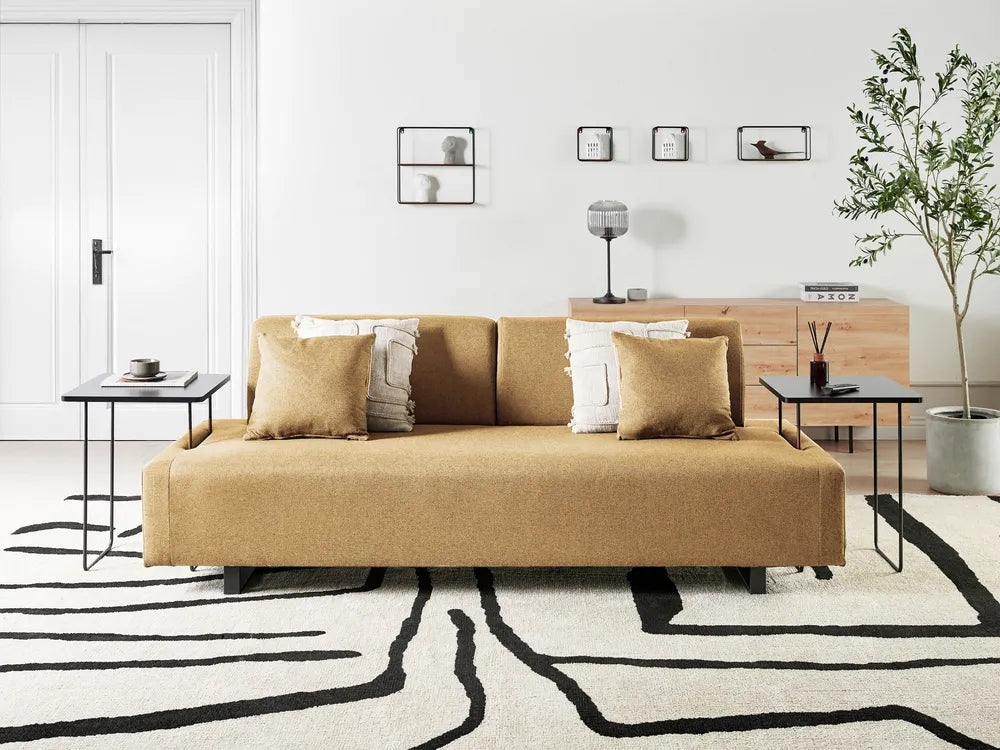 Sofa 3 Seater Fabric Mustard with Tables Quiniya