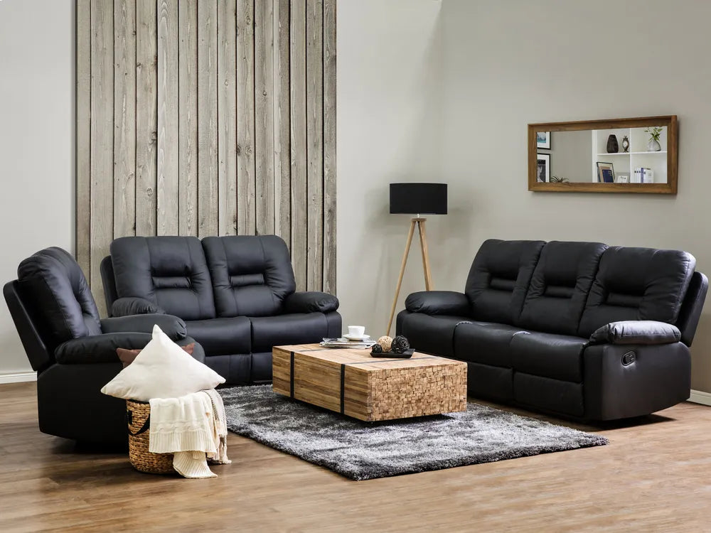 Manual Recliner Sofa 2 Seater Faux Leather Black Caynemore