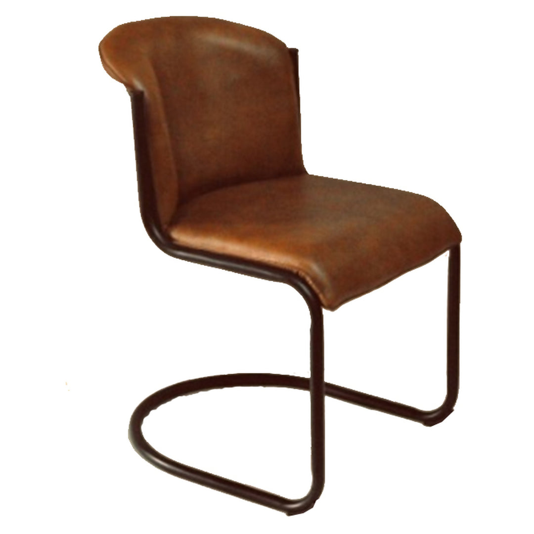 Brown leather chair with metal frame on a white background