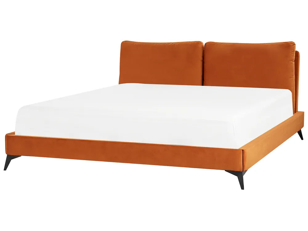 Orange bed with white mattress on a white background