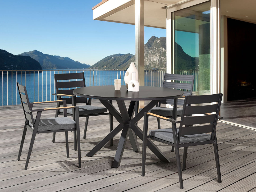 Malleto Garden Dining Table 120 cm 120 cm Glass Black