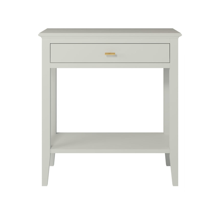 White side table with a drawer on a white background