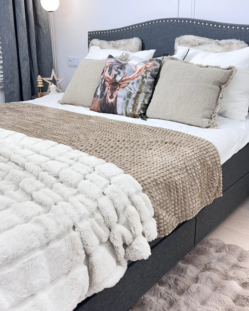 Bed with Storage Drawers Fabric 180 x 200 cm (EU Super King) Dark Grey Marilee