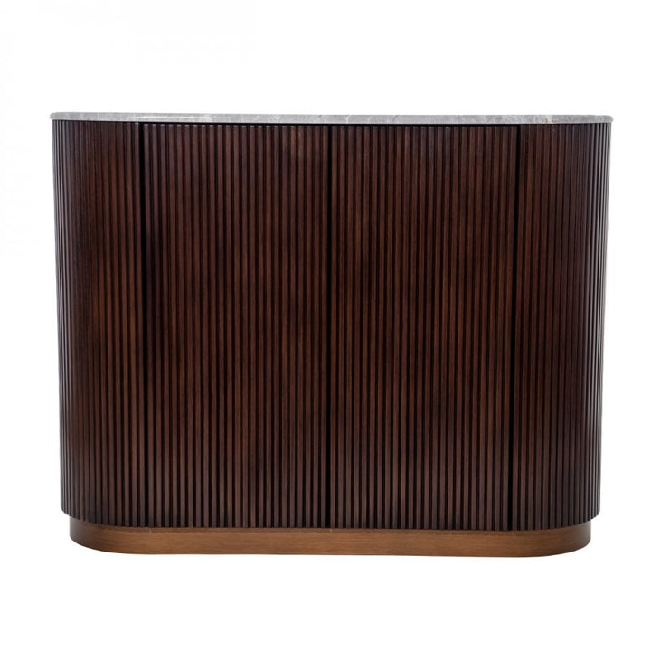 Wooden cylindrical object with a ribbed texture on a white background