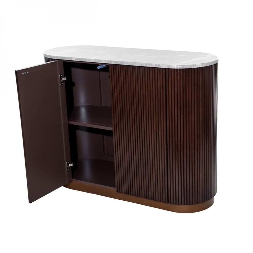 Wooden cabinet with a white countertop on a white background