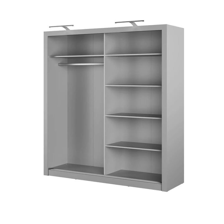 Karon Mirrored Sliding 3 Door Wardrobe 6 Shelves 2 Rails Oak San Remo Effect 200cm