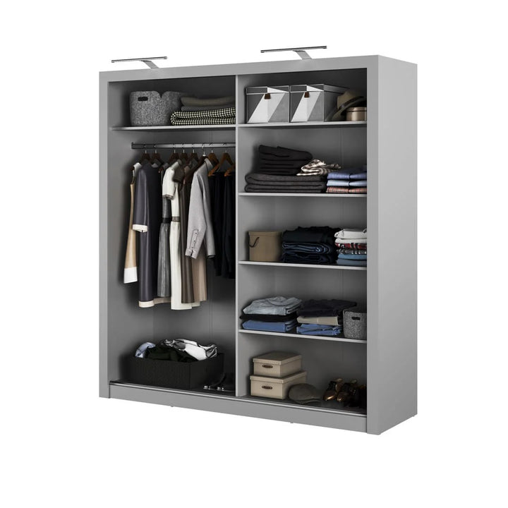 Karon Mirrored Sliding 3 Door Wardrobe 6 Shelves 2 Rails Oak San Remo Effect 200cm