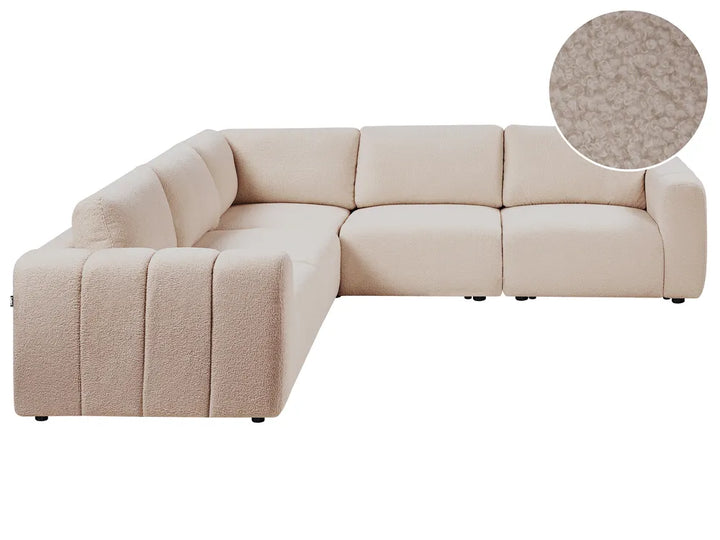 Modular Corner Sofa 5 Seater Boucle Beige Right Hand Regeani