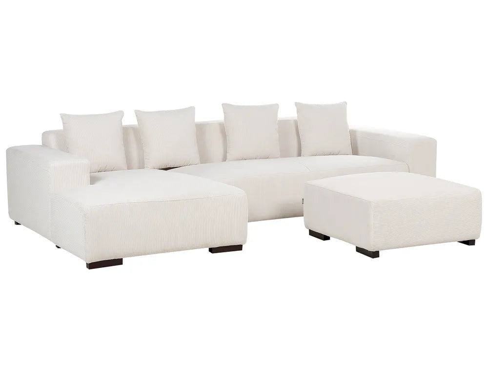 Corner Sofa 4 Seater Corduroy Off-White with Ottoman Right Hand Lecanto