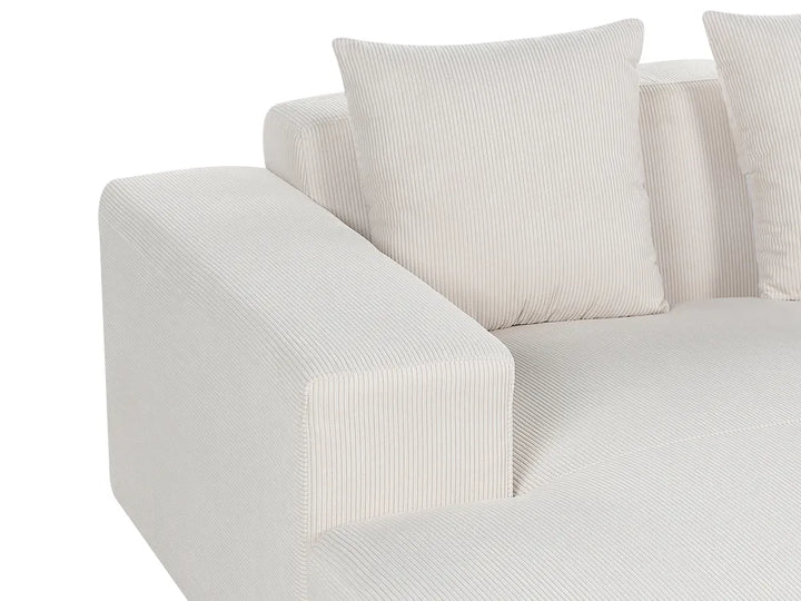 Corner Sofa 4 Seater Corduroy Off-White with Ottoman Right Hand Lecanto