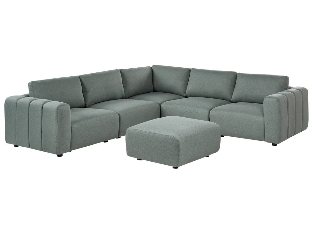 Modular Corner Sofa 5 Seater Fabric Green Right Hand Regeani