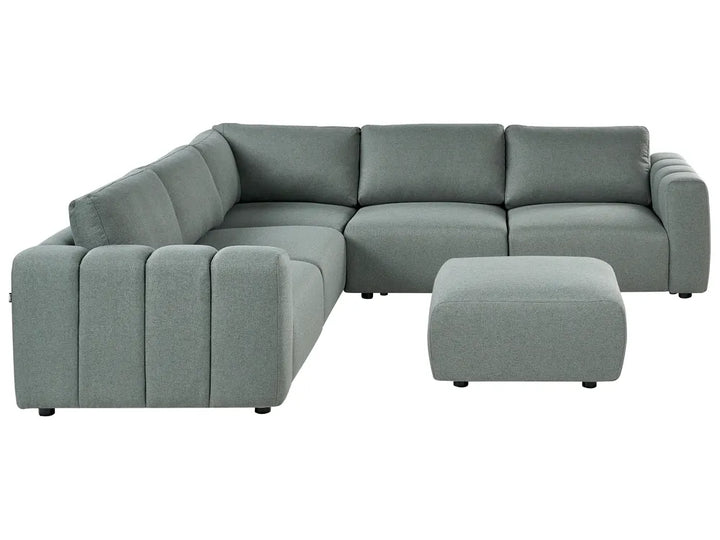 Green fabric modular corner sofa 5 seater right hand with ottoman, modern sectional sofa