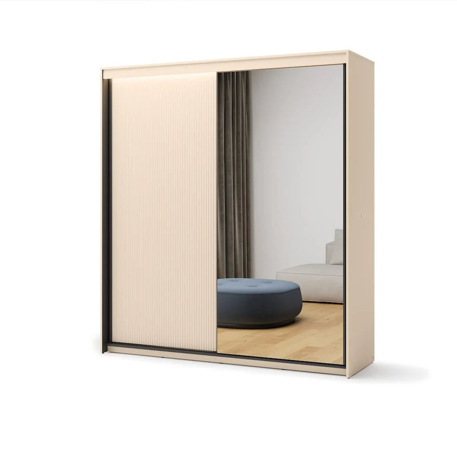 Trend TS-01 Sliding Door Wardrobe 200cm Beige with mirrored door