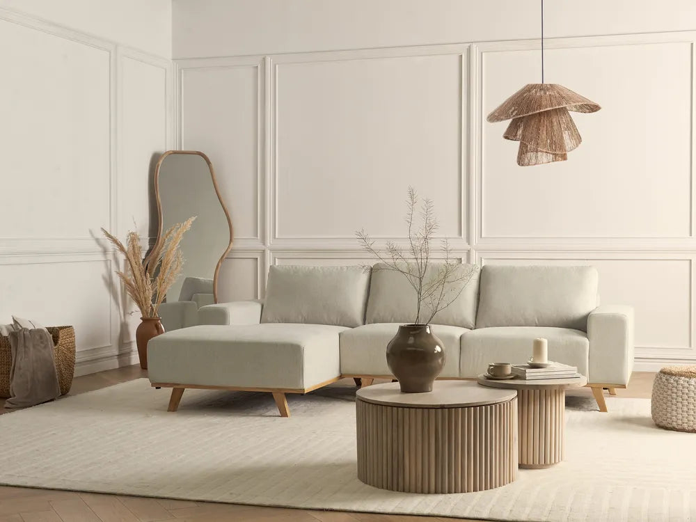 Corner Sofa 3 Seater Fabric Beige Right Hand Odriscoll