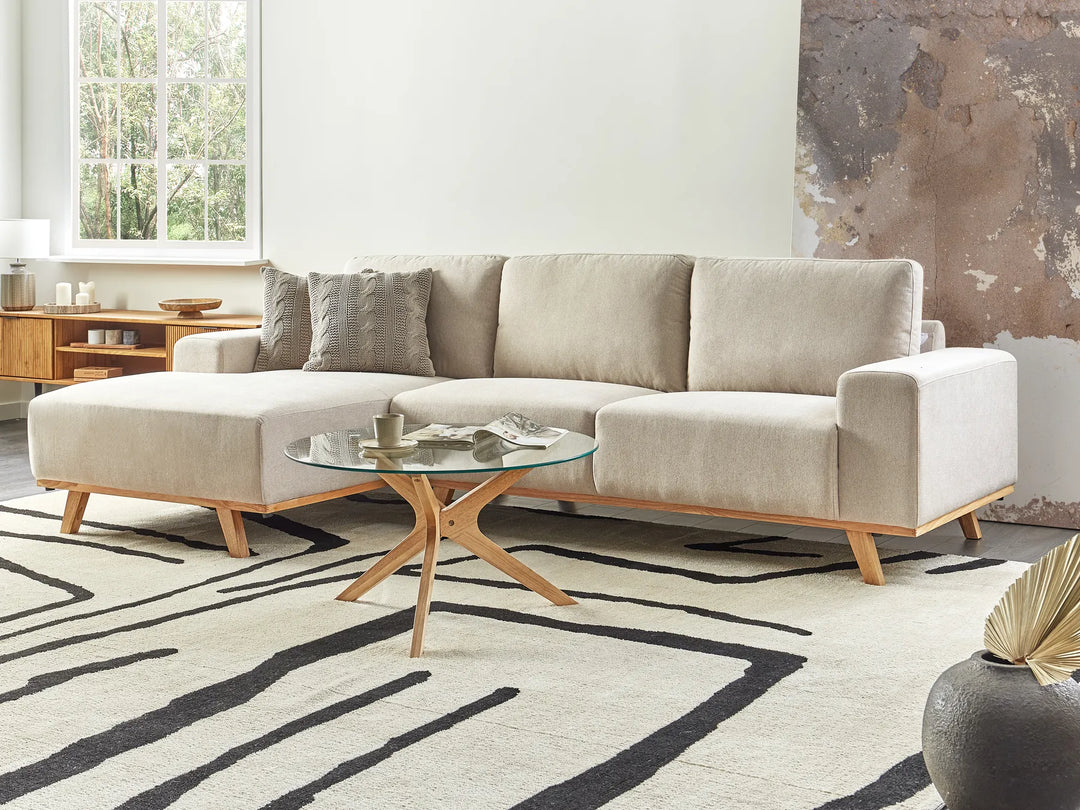 Right hand beige fabric corner sofa modern living room