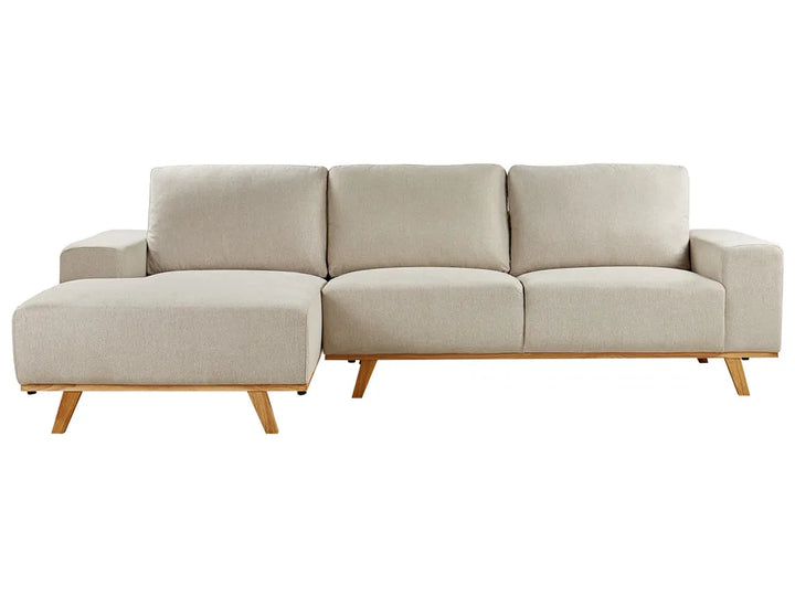 Beige fabric corner sofa 3 seater right hand