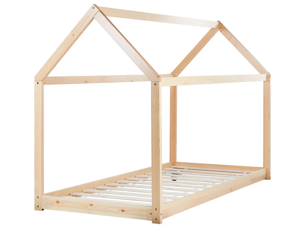 Kids Bed House Pine Wood 90 x 200 cm (EU Single) Light Brown Schlesinger