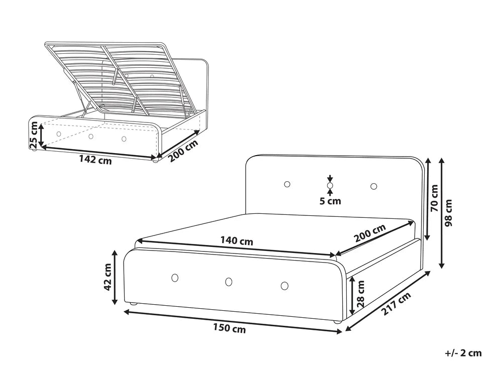 Ottoman Bed Fabric 140 x 200 cm (EU Double) Beige Ambrey