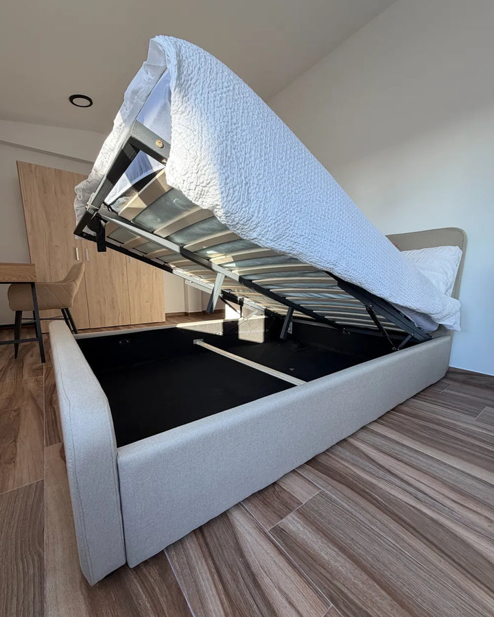 Contemporary ottoman bed with slatted lift mechanism