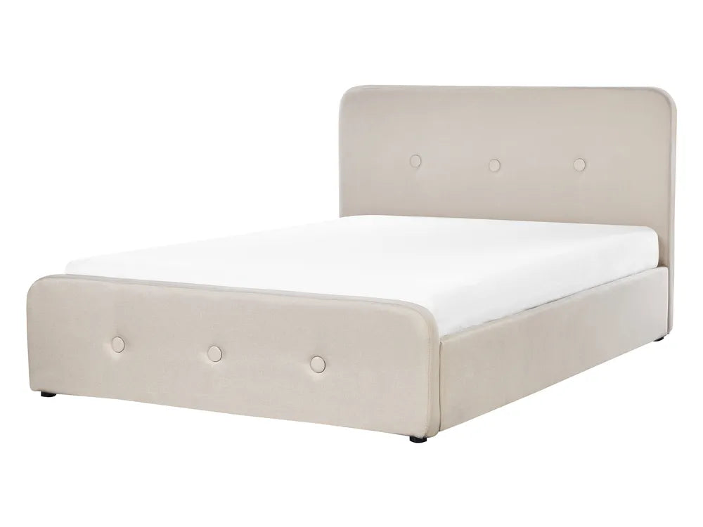 Beige fabric double ottoman bed with storage