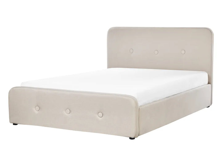Beige fabric double ottoman bed with storage