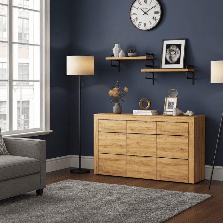 Modern oak effect sideboard with drawers and cabinet storage