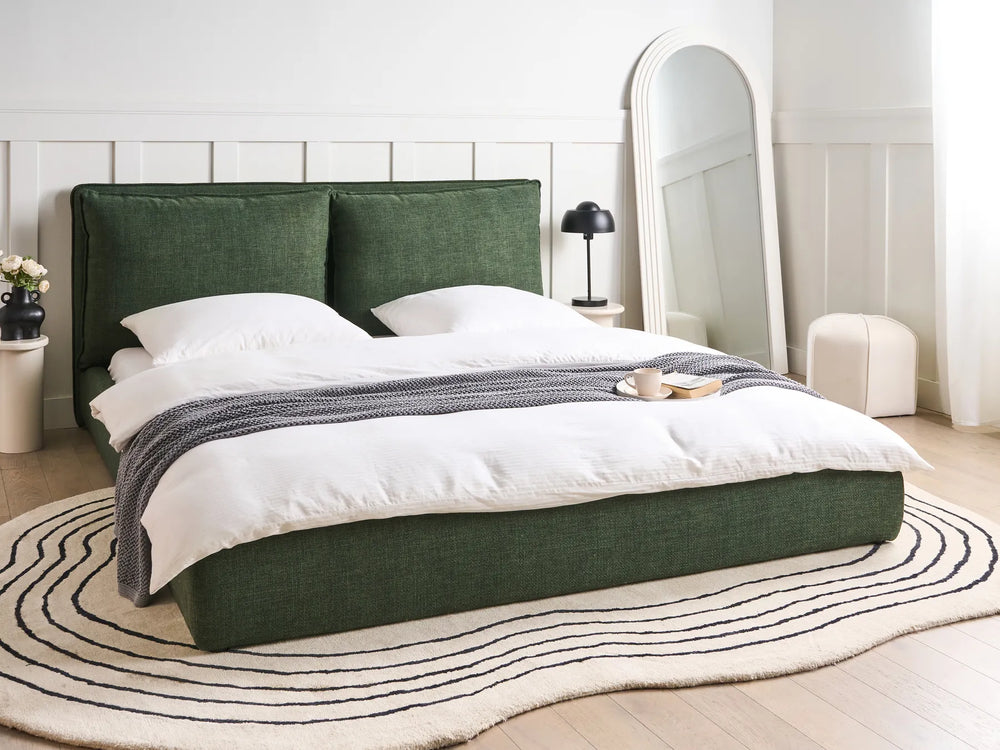 dark green upholstered bed frame