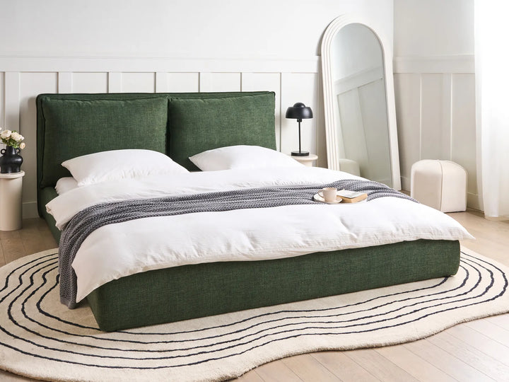 dark green upholstered bed frame