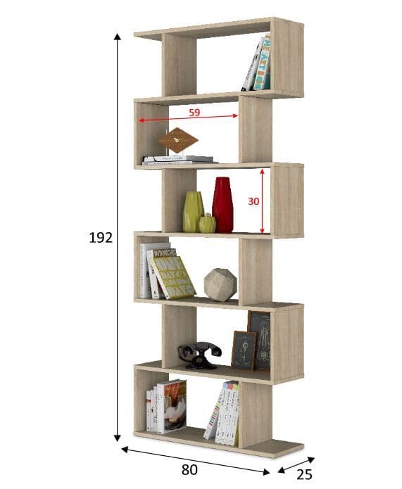 Presly Oak Effect  6 Open Storage Bookcase