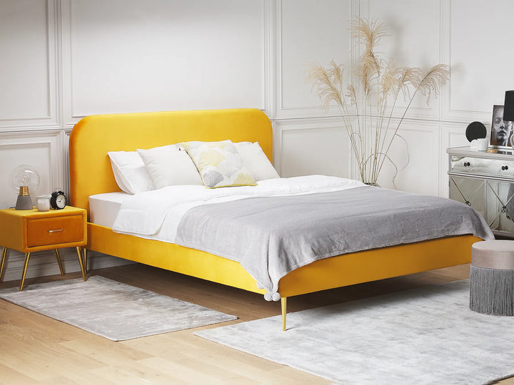 Modern 180x200 cm yellow velvet bed with slats