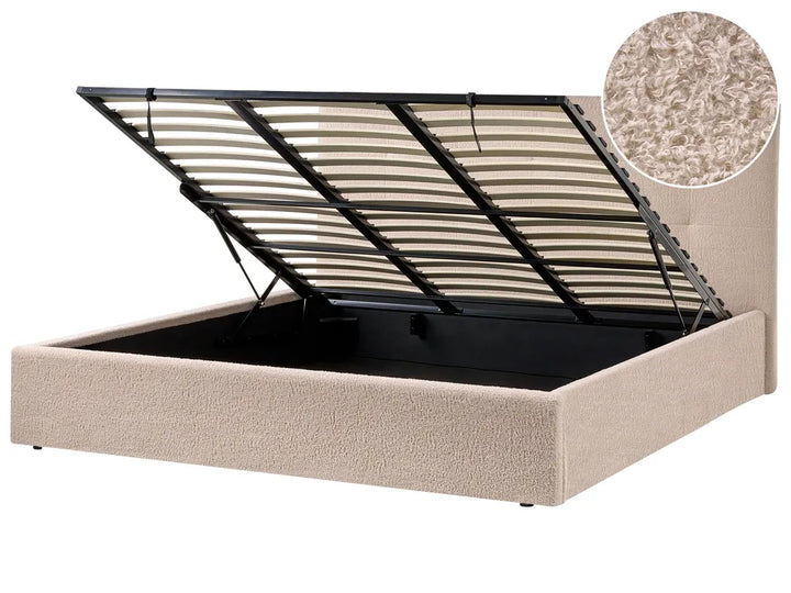 Ottoman Bed Boucle 180 x 200 cm (EU Super King) Beige Myrtle